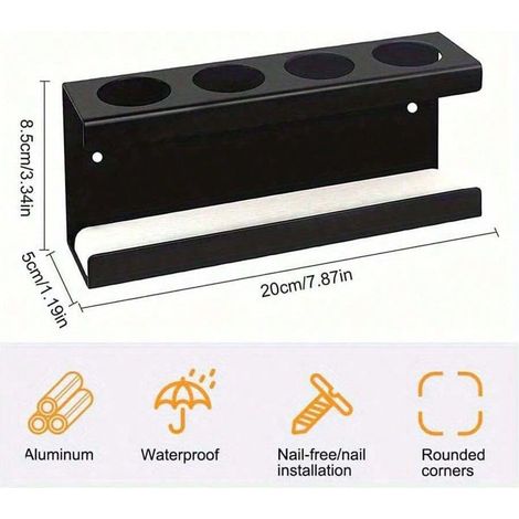 Porte Brosse à Dents Mural sans Percage, Support Brosse a Dent Electrique Aciers Inoxydables, Noir 4 Trous Support pour Brosse à Dents et Dentifrice (1/4)