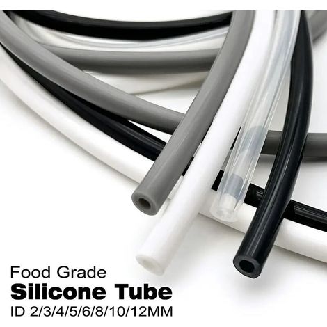 Tube en silicone alimentaire (noir, diamètre intérieur 4 mm x diamètre extérieur 6 mm) pour distributeur d'eau, service à thé, drainage, aquarium et oxygénation. Disponible en plusieurs couleurs.