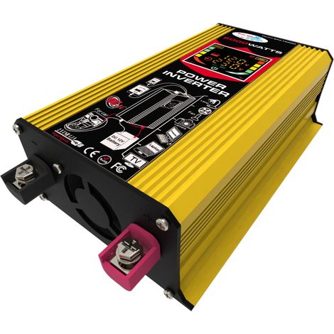 Onduleur à onde sinusoïdale modifiée haute fréquence 6000 W puissance Watt convertisseur DC 12 V à AC 220 V chargeur de voiture avec double port USB 2,1 A pinces de batterie prise allume-cigare écran (1/5)