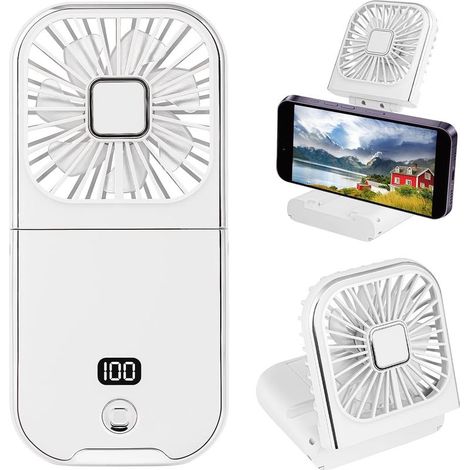 Ventilateur portable pliable avec affichage LED, mini ventilateur personnel rechargeable par USB, ventilateur de cou, alimentation par batterie, pliable à 180°-AquaForge
