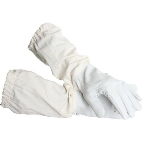 Gants apiculaires en peau de chèvre avec de longues manches en toile et poignets élastiques. Blanc (48 cm de long) (1/4)
