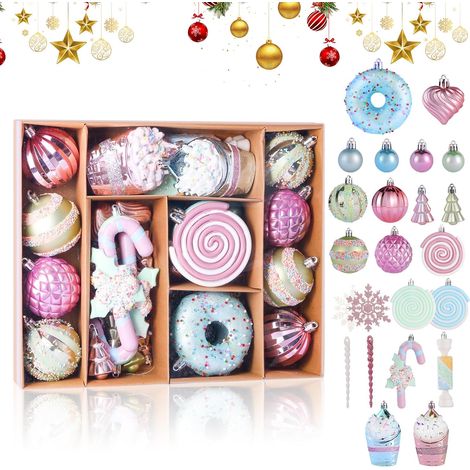 48 Boules de Noël en Plastique, Boules pailletées incassables, Couleurs Macaron, avec Crochets et boîte de Rangement, Ensemble de décorations pour Sapin de Noël (1/5)