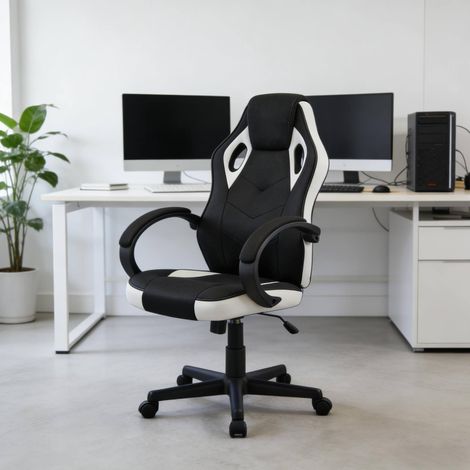 MEUBLIV Sedia da ufficio gaming nera e bianca – schienale alto ergonomico (1/5)