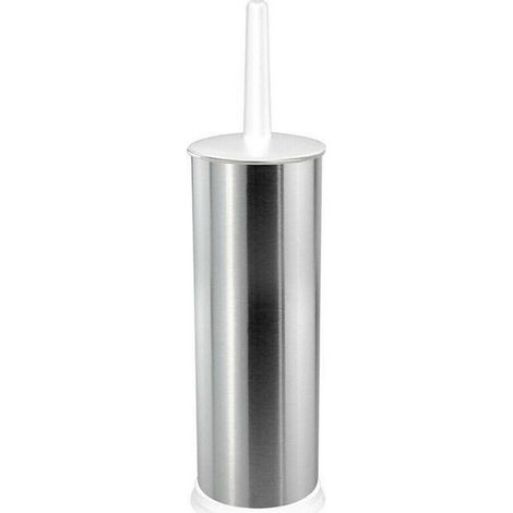 Portascopino Pour Les Wc - Acier Satiné - Base 27 X 9 Cm - Hauteur Totale 38 Cm - Blanc - 1 Pièce (1/2)