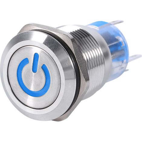 Interruptor de encendido de acero inoxidable de 19 mm con indicador LED blanco, 12V-24V (AZUL). (1/5)