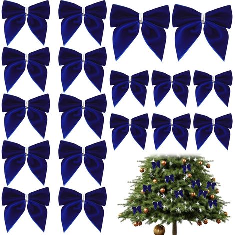 Set di 24 fiocchi blu per decorazioni natalizie, fiocchi di velluto per alberi di Natale (1/5)