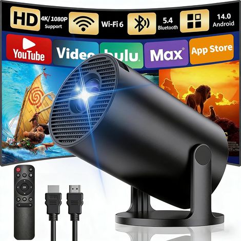 Vidéoprojecteur Portable, Apps Intégrées 2026, Compatible 4K/1080P Wi-Fi 6 et Bluetooth, Correction Auto du Trapèze, Partage d’écran iOS/Android, HDMI/ TV Stick/ clé USB/PC, Noir (1/5)