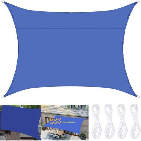 Voile d'ombrage rectangulaire imperméable (200 x 300 cm), protection UV à 95 %, pour terrasse, jardin, balcon, bleu (1/5)
