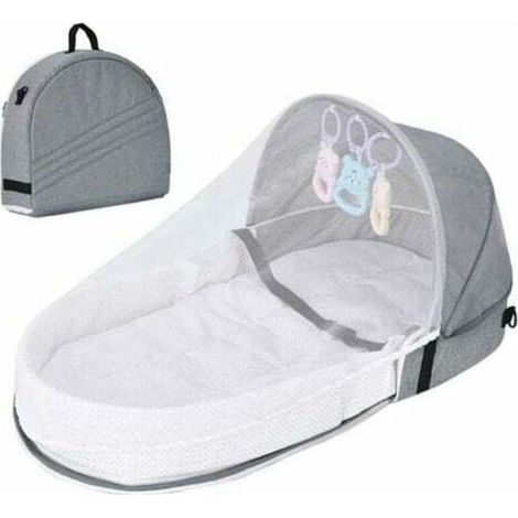 Lit de voyage pour bébé avec moustiquaire à baldaquin, lit bébé pliable avec moustiquaire Lit de voyage bionique en coton respirant Nid câlin Anti-moustiques Lit bébé portable pour 0-36 mois (Gris.)