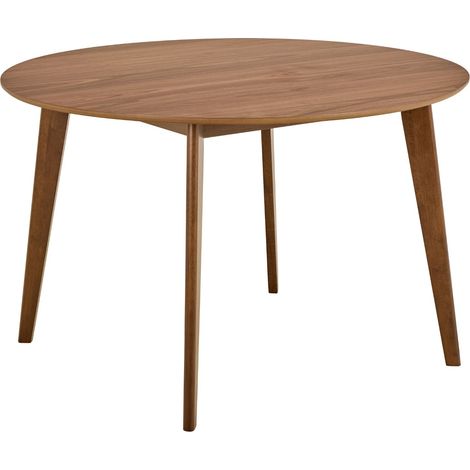 Hellin – Table à manger ronde en bois D120 noyer 4/6 places – Plateau en placage laqué UV – Piètement en bois d'hévéa teinté – Design nordique (1/5)