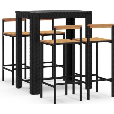 Ensemble de bar jardin 5 pcs,Salon de jardin noir poly rotin/bois massif acacia CFW31580 (1/5)
