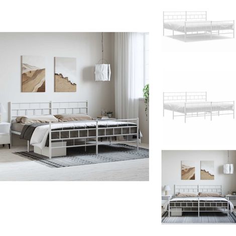 Cadre de lit métal sans matelas et pied de lit blanc 183x213 cm - Cadre De Lit Metal - Lit Double - Lit Blanc - Meuble Chambre - Literie (1/5)