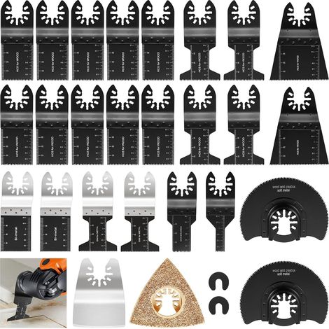 Multitool, 28 tlg Sägeblätter Kit Oszillierwerkzeug Zubehör Oszillierendes Set Multifunktionswerkzeug für Fein Multimaster, Dremel, Bosch, Makita, Dewalt (1/5)