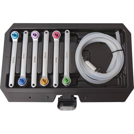 Clas – Coffret 6 clés purge de freins et embrayage – Coupleur avec joint de retenue – Clapet anti-retour pour purger à 1 seul opérateur – Clés 7 à 12mm