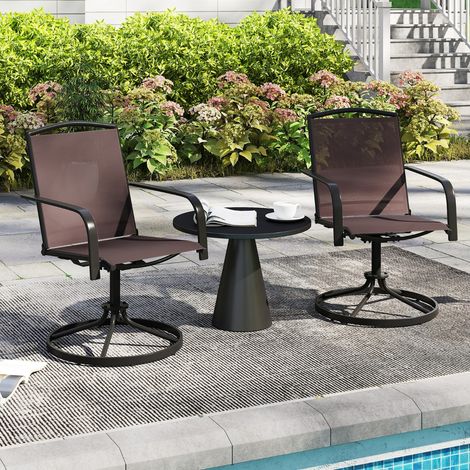 Chaises Pivotantes de Patio Lot de 2 Fauteuils à Bascule en Maille à 360° avec Dossier Haut & Base Métallique Ronde Fauteuils à Bascule Café (1/3)