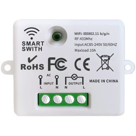 Mini commutateur WiFi sans fil récepteur de télécommande de relais RF 2500W 10A contrôle intelligent par téléphone via l'application Tuya compatible avec Alexa/Google Home (1/5)