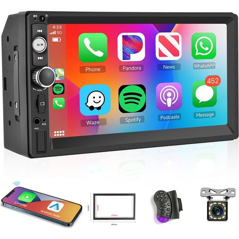 Drahtloses Carplay Android-Autoradio 2 Din, 7-Zoll-HD-Bildschirm-Autoradio Bluetooth/Mirror Link/USB/AUX/FM-Radio + Rückfahrkamera (1/5)