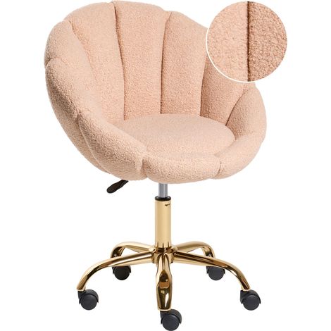 Elegante sedia da ufficio girevole in tessuto bouclè rosa pastello Annabelle (1/5)