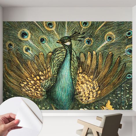Papier peint autocollant adhésif avec imprimé installation simple qualité excellente sans désordre Paon majestueux 152x104 cm (1/5)