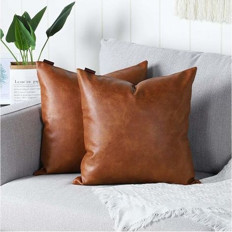 Set of 2 Luxury Artificial Leather Cushion Covers Modern Comfortable Decoration Pillow Case for Sofa Living Room Balcony Garden for Family,45x45cm,Brown brown i3XLQl8T4 (1/5)