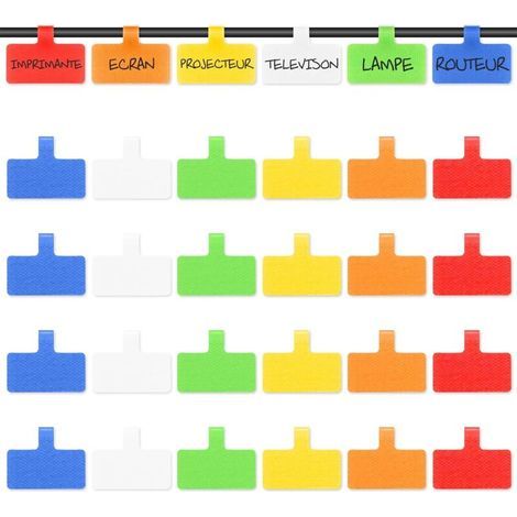 Etiquetas para cables, tamaño grande, para organizar e identificar tus cables, etiquetas multicolor para escritura a mano, reutilizables, versátiles – 24 unidades (1/5)