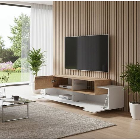 Mobile Porta tv - 2 Ripiani 3 Vani, Bianco Lucido, -, 160x45x51h cm Cobija
