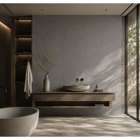 Panneau mural PVC 260 x 120 cm – 4 parties à assembler – effet marbre gris mat – ép. 3 mm – 3,12 m² – Panneau mural douche – Decopine (1/5)