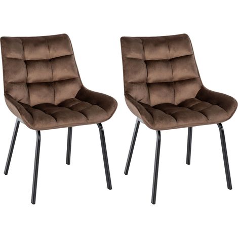 Set di 2 sedie da pranzo generosamente imbottite in velluto marrone con gambe in metallo nero 100007681