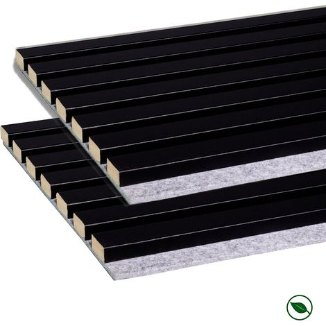 Forestea – Panneaux acoustiques décoratifs en MDF noir sur feutrine grise – Lot de 2 – Dimensions 2600x300x17mm – Label PEFC 70%