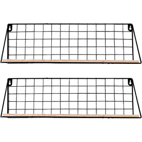 2 étagères métalliques de style nordique avec emplacements pour planches en bois, étagères de rangement pour cuisine et salle de bain (réplique) (1/5)