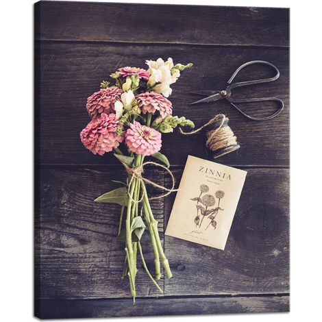 Stampa su tela botanica Bouquet di zinnie 40x50 cm Bouquet di fiori