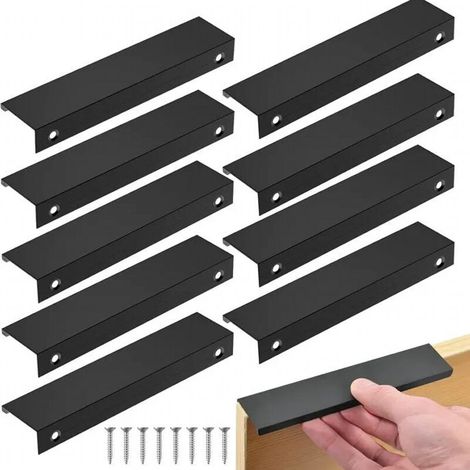 Poigne Cuisine Noir 10PCS Entraxe 160mm Invisible Poignee de Meuble poignet de porte cuisine en Aluminium Noir Poigne