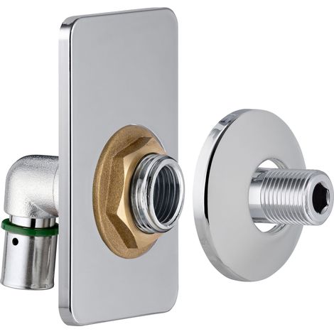 Nt Noyon & Thiebault – Platine simple chauffage PER sertir Ø16 – Raccord double mâle 1/2 – Acier galvanisé – Installation encastrée visitable (1/5)