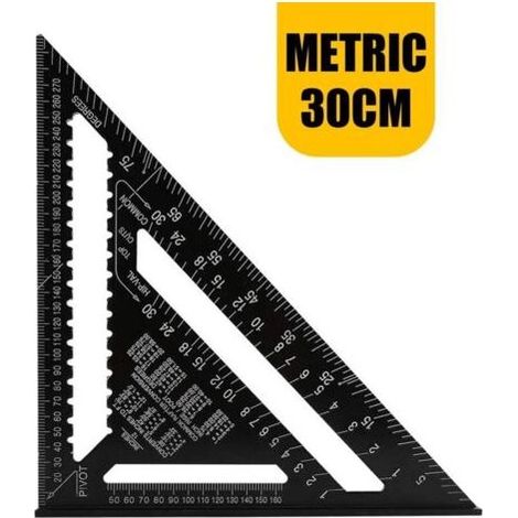 Équerre Triangle Metrique Professionnel Menuiserie Règle d'Angle Rapporteur Outil de Mesure en Alliage Rafter Square Carpenter de Haute Précision - 30CM (1/4)