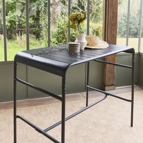 Table haute de jardin métal 4 places. anthracite. 120 x 70 x 95cm (1/5)