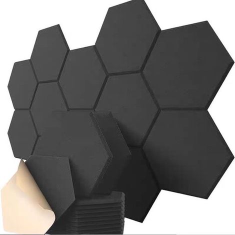 Juego de 10 paneles autoadhesivos fonoabsorbentes para pared,30 x 26 x 1 cm,paneles fonoabsorbentes de alta densidad,color negro (1/5)