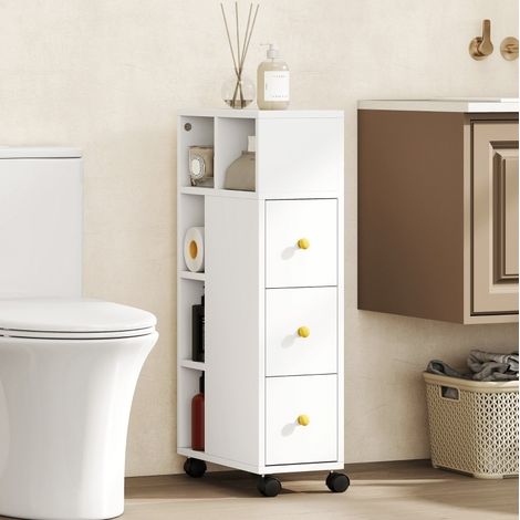 Mueble baño almacenaje con ruedas madera 20x40x80 OKMYHOME (1/4)