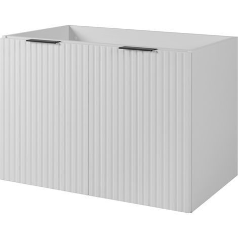 Furnidea - Meuble suspendu sous lavabo FLOW BLANC 80 cm - 2 portes - façades rainurées (1/5)
