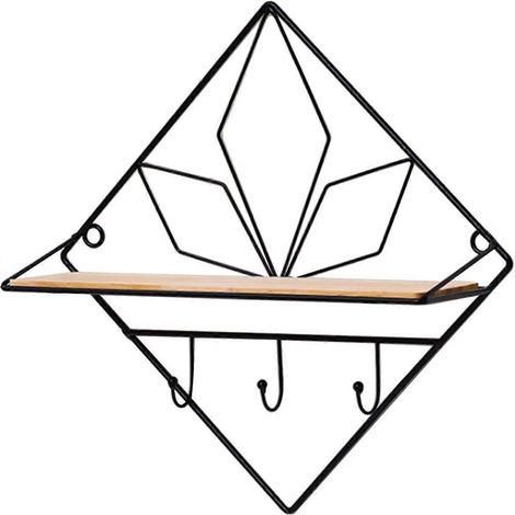 Wandregal aus Holz und Metall, wandmontiertes Aufbewahrungsregal aus Holz und Metall mit Haken, schwebender Industriestil