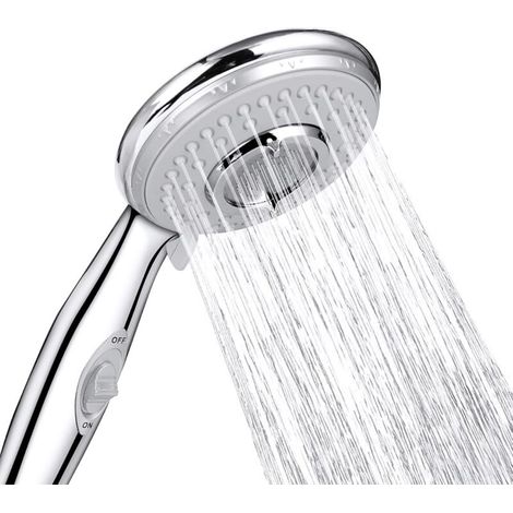 ZOLGINAH Pommeau Douche, Universel Pommeau de Douche Haute Pression, 5 Modes Economiseur d'eau et Bouton de l'interrupteur Douchette Pommeau Douche pour Le Bain et Le Spa-Acier Inoxydable