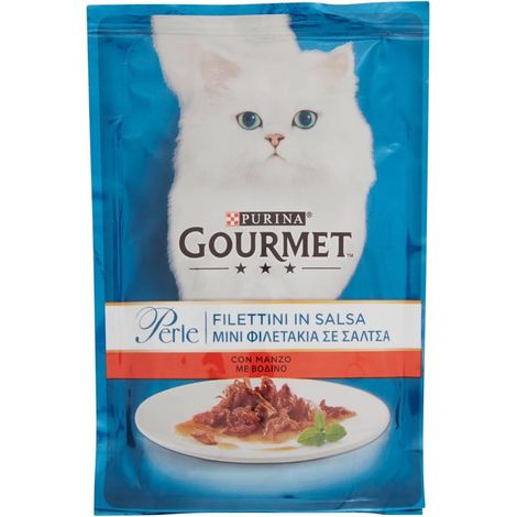 gourmet perle - alimento umido per gatto, filettini in salsa con manzo.