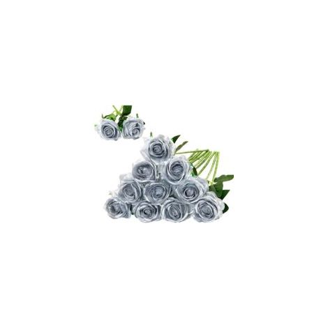 Lot de 12 Roses artificielles en Soie (Argent) pour décoration d'intérieur, de fête de Mariage (1/5)
