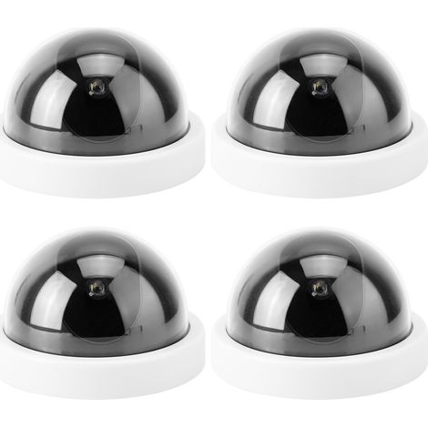 Lot de 4 caméras de surveillance factices en forme de dôme avec lumière LED clignotante (blanches)