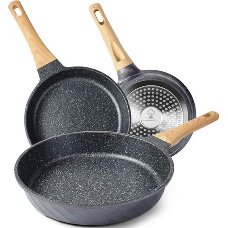 Set de 3 poêles antiadhésives granit, induction, 20-28cm, noir (1/5)