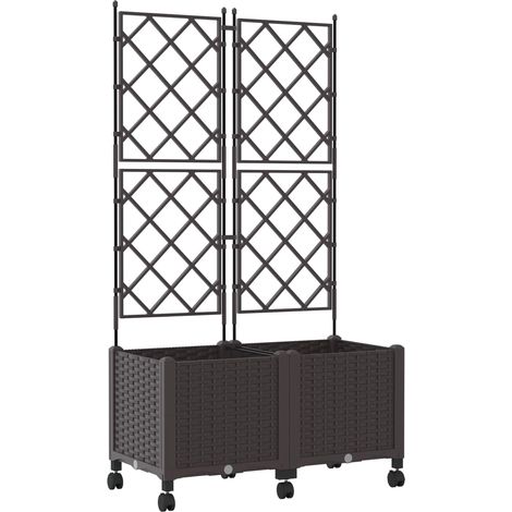 Maison Exclusive - Vaso da giardino con grigliato e ruote 2 pz Marrone PP (1/5)