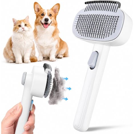 Spazzola autopulente 2 in 1 per cani e gatti, con pettine districante, spazzola rotante per il sottopelo con pulizia a un clic, adatta a pelo lungo e corto, rimuove nodi e peli morti. (1/5)