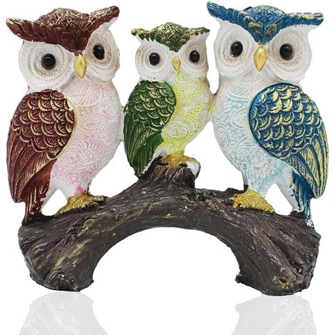 Hibou Décoration, Statue Chouette Decorative, Trois de Couleurs Différentes, Chanceux pour Intérieurs, Salon, Cour,Bureau (1/5)