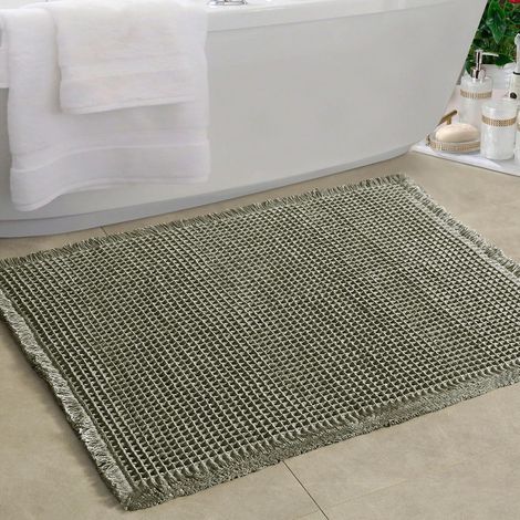 Tapis de bain gaufré avec sous-couches antidérapantes, ultra doux et absorbant, avec franges et revêtement en caoutchouc antidérapant, 50 × 80 cm (1/5)