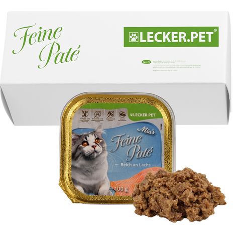 17 x 100 g Lecker.Pet® Mia's Feine Paté Reich an Lachs Katzenfutter Nassfutter Vollnahrung (1/5)