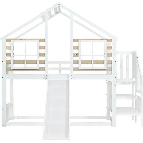 Lit superposé enfant avec toboggan et échelle 90x200 cm blanc bois et MDF MODENUIT (1/5)
